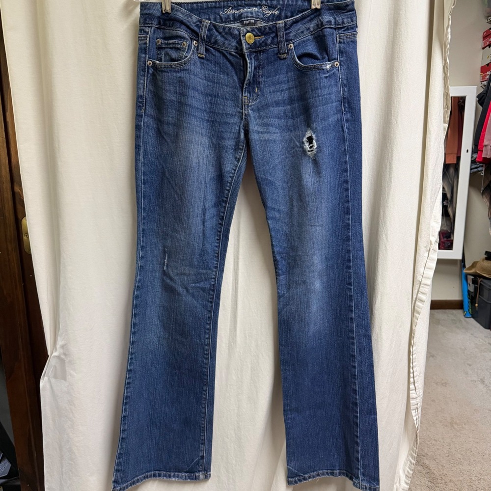 VTG American Eagle Y2K Favorite Boyfriend Jeans Med Wash Distressed SZ 8 Reg